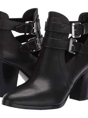 Michael Kors Walden Black Leather Cutout Booties - Size 10